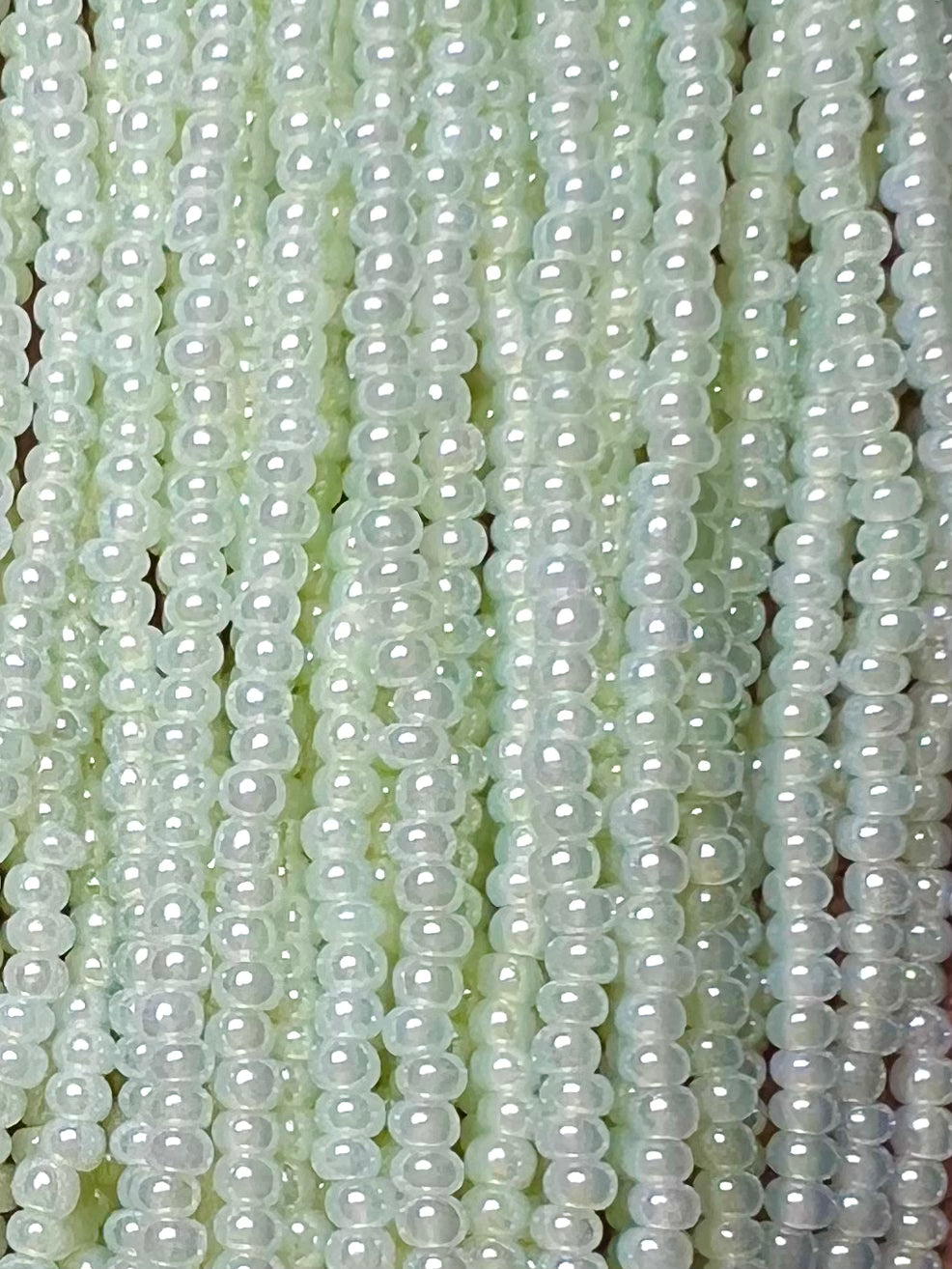 Czech Seed Beads, 11/0 - Pearlized Green (Strung) Hank